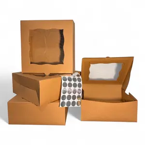 Cake Boxes with Clear Plastic Window, 25, Kraft, 12x12x5 Inches for Cakes Cupcakes Pies Donuts & Treats Durable Easy Assembly Versatile Packaging Sturdy Thick Bakeware