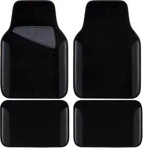 Waterproof Universal Fit Car Floor Mats, Faux Leather Car Carpet Mats, Black Car Mats with Anti-Slip Nibbs Backing & Driver Heel Pad Fit for SUV,Vans,sedans, Trucks,Set of 4pcs(All Black)