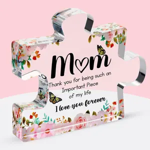 Engraved Acrylic Block Puzzle Piece, Acrylic Desktop Decoration, Office Presentation Desk Accessory – Thoughtful Gift for Mom from Child for Christmas, Mother’s Day
