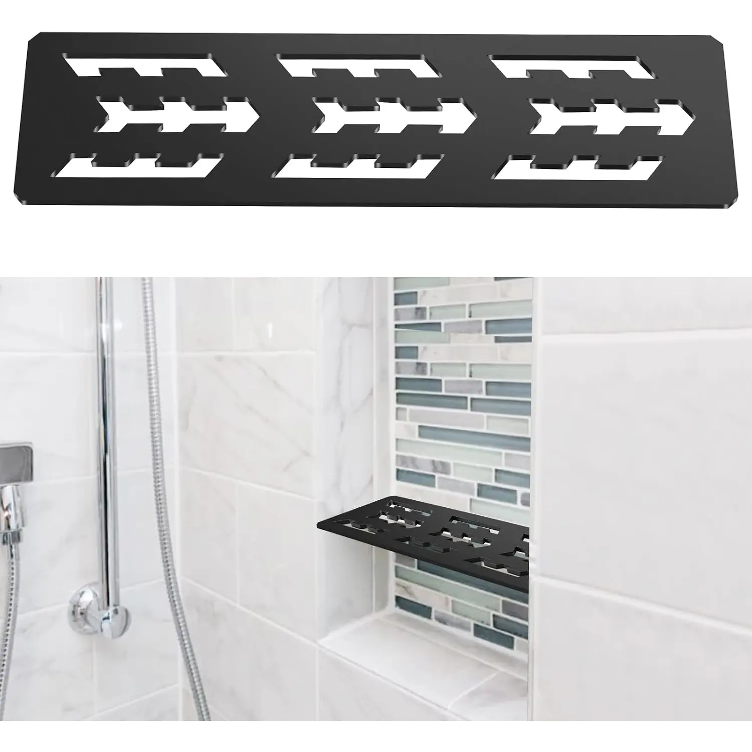 Rectangular Shelf for 12 Inch Tile Prefabricated Niches, Shower Niche Shelf with Frosted Anodized Anum Finish, Fits 1/8 inch Grout Lines Shower Niche Insert