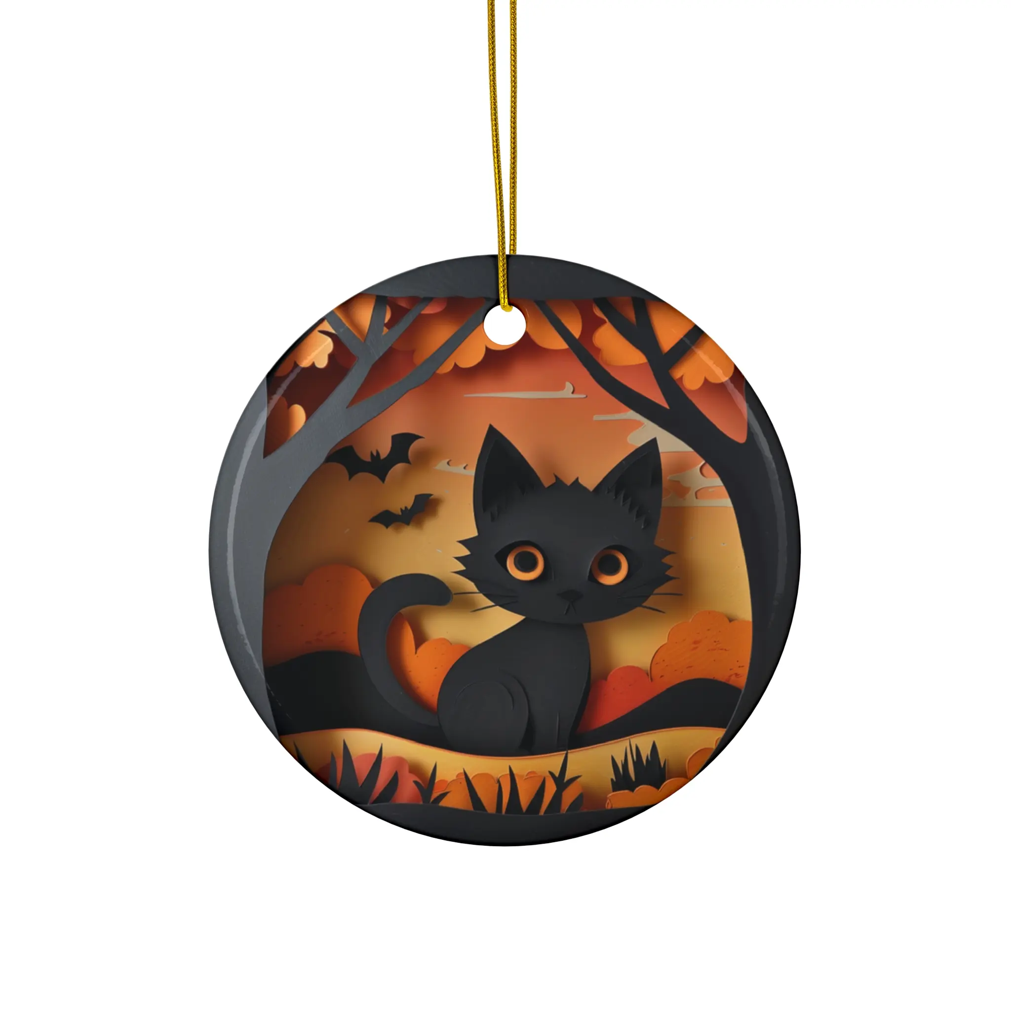 Spooky Cat II Ceramic Ornament, Halloween Decoration, Fall Decor, Gift Cat Lover