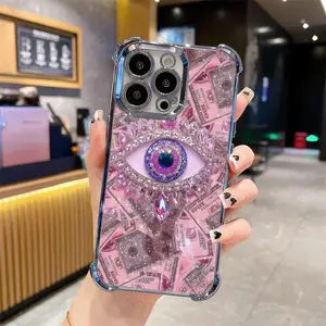 Sparkling Diamond Mystic Eye with Pink Gold Accents Four-Corner Shock Protection Phone Case For 16 15 14 13 12 11 X XS PRO PLUS MAX & Samsung Galaxy S26 S25 S24 S23 S22 S21 Ultra Plus | Phone Case #IPYJ14
