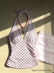 Polka Dot Halter Top, American Retro Style, High Stretch Waist Cinch, V Neck, Beach Vacation, Date Night, Photo for Women