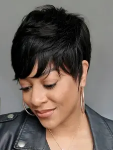Short Pixie Cut with Bangs 6 Inches Human Hair Glueless Wig, Pixie Wigs, Hair Loss Friendly, Full Machine Made, Straight Style