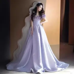 sundress prom dress birthday dress purple evening dress for women  spring new oneshoulder fairy fashion adult graduation dress factory supply Fabric Formal Womenswear Crystal Soft Elegance Skirt Smooth Statement Tulle Workwear Basic Minimalist Shortsleev