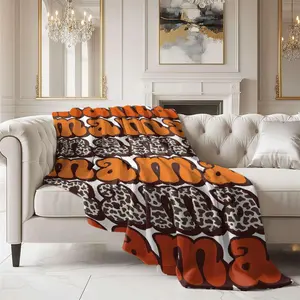 Vintage Groovy "Mama" Flannel Throw Blanket, Leopard Print & Burnt Orange Design, Mother's Day & Birthday Gift