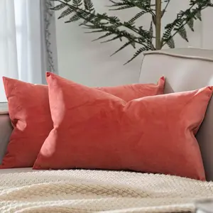 Decorative Pillow Covers Set of 2 Velvet Soft Throw Pillow Covers with Hidden Zipper for Couch Sofa Bed Living Room Home Decor, Coral, 12x20 inch