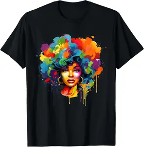 100% Cotton Colorful Afro Woman African American Melanin BLM Women Girl T-Shirt