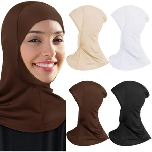 Pack of 4 Hijab Cap Adjustable Muslim Stretchy Turban Full Cover Shawl Cap Full Neck Coverage for Lady Adjustable Headscarf | Soft Texture, Hijab Scarf