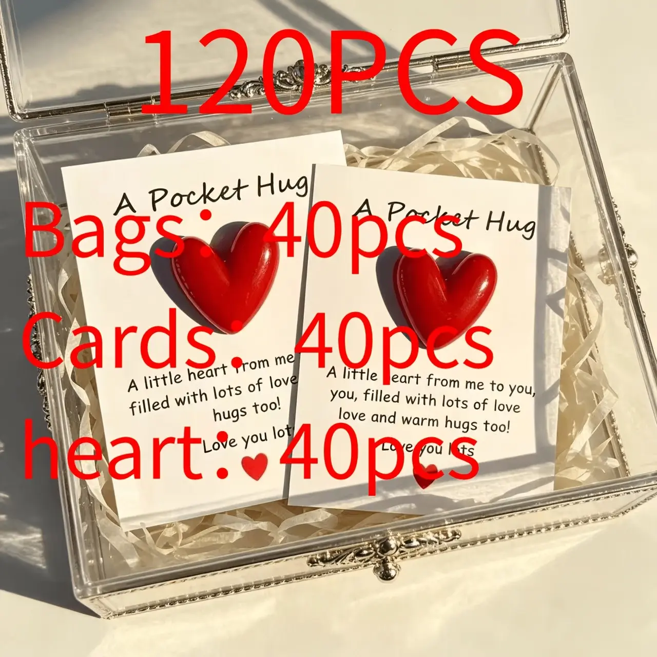 120pcs Suitable for Family Friends Mini Resin Pocket Hugs with Encouragement Cards - Heart-Shaped Love Gifts, Double Layer Pocket Hug Charms for Birthdays, Thank You Cards, Exchange, Mini Keepsakes for Special Days