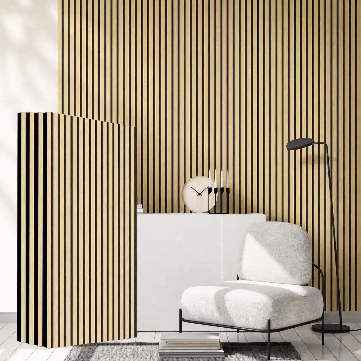 Peel & Stick Wood Slat Acoustic Panel, Self AdhesiveSound Absorbing Wall Panel, 47.2" x 23.6" Modern WoodWall Panel for Gaming Room & Home Decor, Classic Oak
