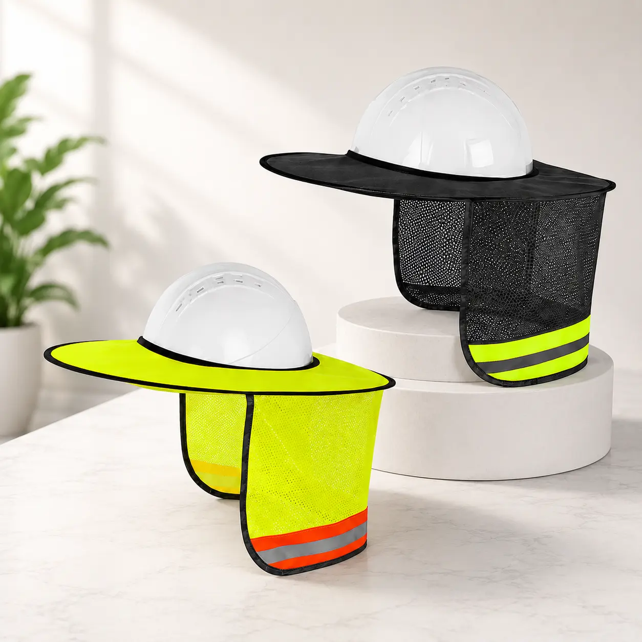Hard Hat Full Brim Sunshade Neck Protector - Lightweight Polyester Mesh Fabric, High-Visibility Reflective Strip, Easy-Attach Carry, Extra Neck Face Coverage, for Work, Landscaping, Farming (1 Pack) Outdoor Accessory