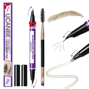 UCANBE Curved Eyebrow Pencils for Women with Spoolie Brush,Dual-Ended Eyebrow Pen with 2-Fork-Tip&Precise Brush-Tip,Microblading Brow Pen for Hair-Like Brows,Waterfool, Long Lasting