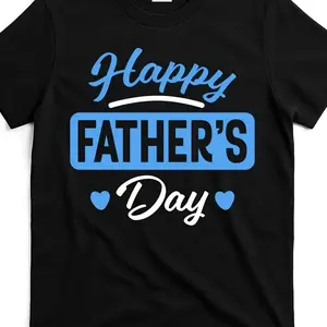 Men S and Women S Black 180g Shortsleeved Round Neck Tshirt Printed with Blue Happy Father S Day Text and Heart Decoration Perfect to Celebrate Father S Day Gifts Local Warehouse Delive Top for Daily Activities Crew Neck Drop Shoulder - Versatile