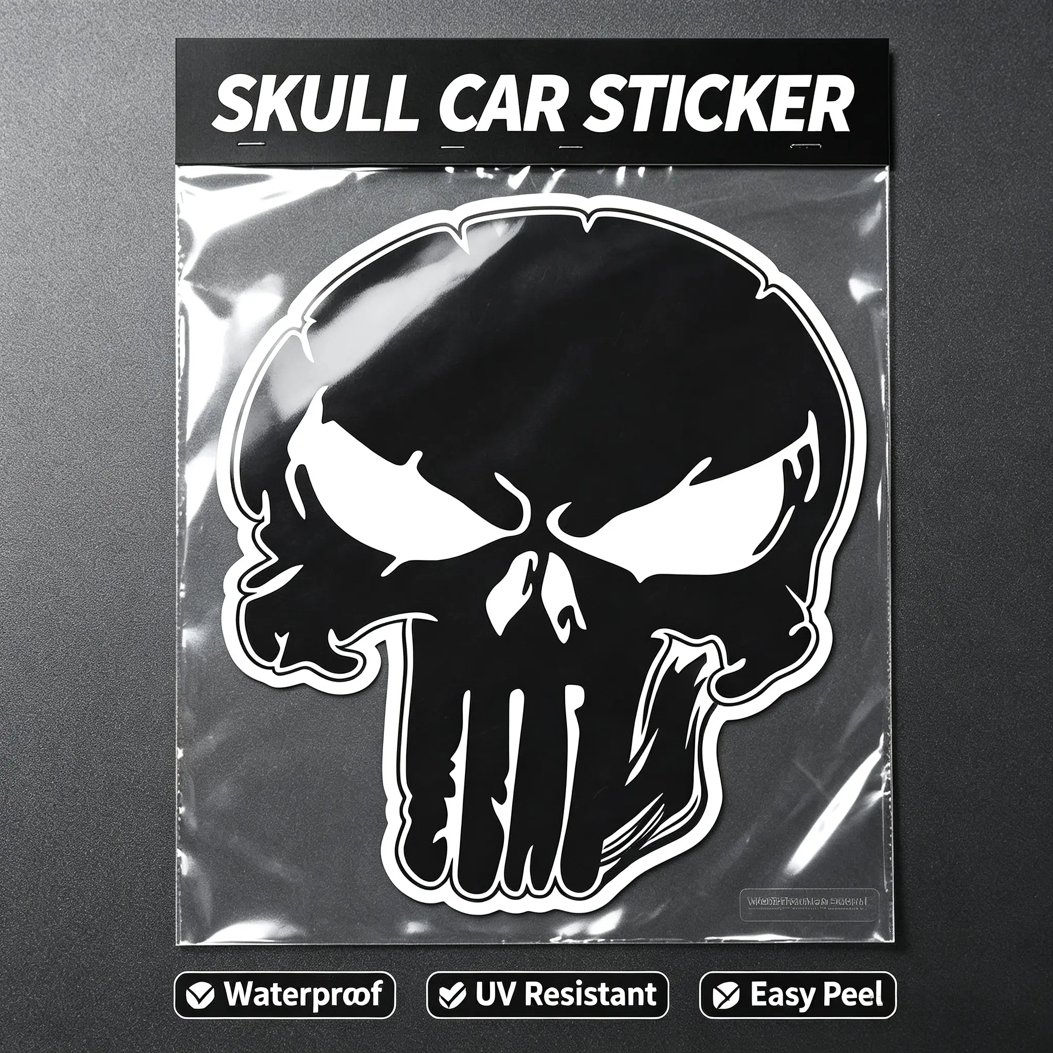 Goth Unisex Bold Skull Motif Vinyl Car Stickers - Grim Reaper, Samurai, American Flag, Radioactive Warning Decals, Waterproof UV-Resistant Peel-and-Stick Vehicle Decor for Cars, Trucks