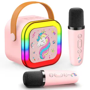 Karaoke Machine for Kids Adults, PortableBluetooth Mini Karaoke Microphone SingingSpeaker with 2 Mic and Light,easter christmas birthday gift