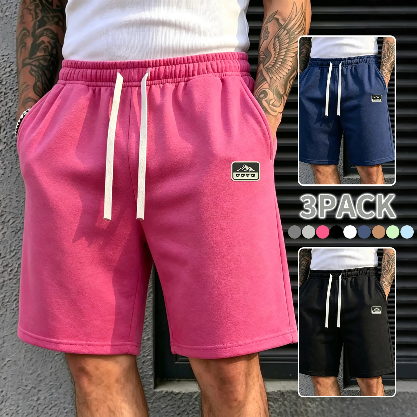 3-Pack Mens Summer Casual Sweat Shorts Soft Breathable Fabric Elastic Drawstring Relaxed Loose Fit Athletic Shorts With Side Pockets Versatile Lightweight Bottoms For Running Gym Daily Loungewear Streetwear