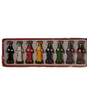 Santamuerte 8pc Set Mini Statues - 4 Inch Figures in Assorted Colors Decorative Decor Collectible Figurines Home Ornament