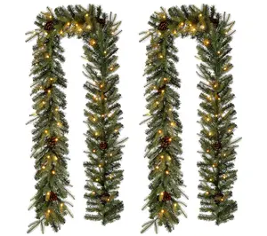 Glitzhome Set of 2 9ft Greenery Pine Cone Garland W/Led Lights