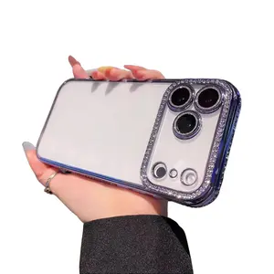 【Luxury iPhone Case】Bling Glitter Diamond Phone Case, Clear Transparent Plating TPU Cover, Built-in Camera Protector, Shockproof Anti-Slip Bumper, Sparkly Rhinestone Design for Women Girls, Compatible with iPhone 12 13 14 15 16 17 Pro Pro Max Plus Air