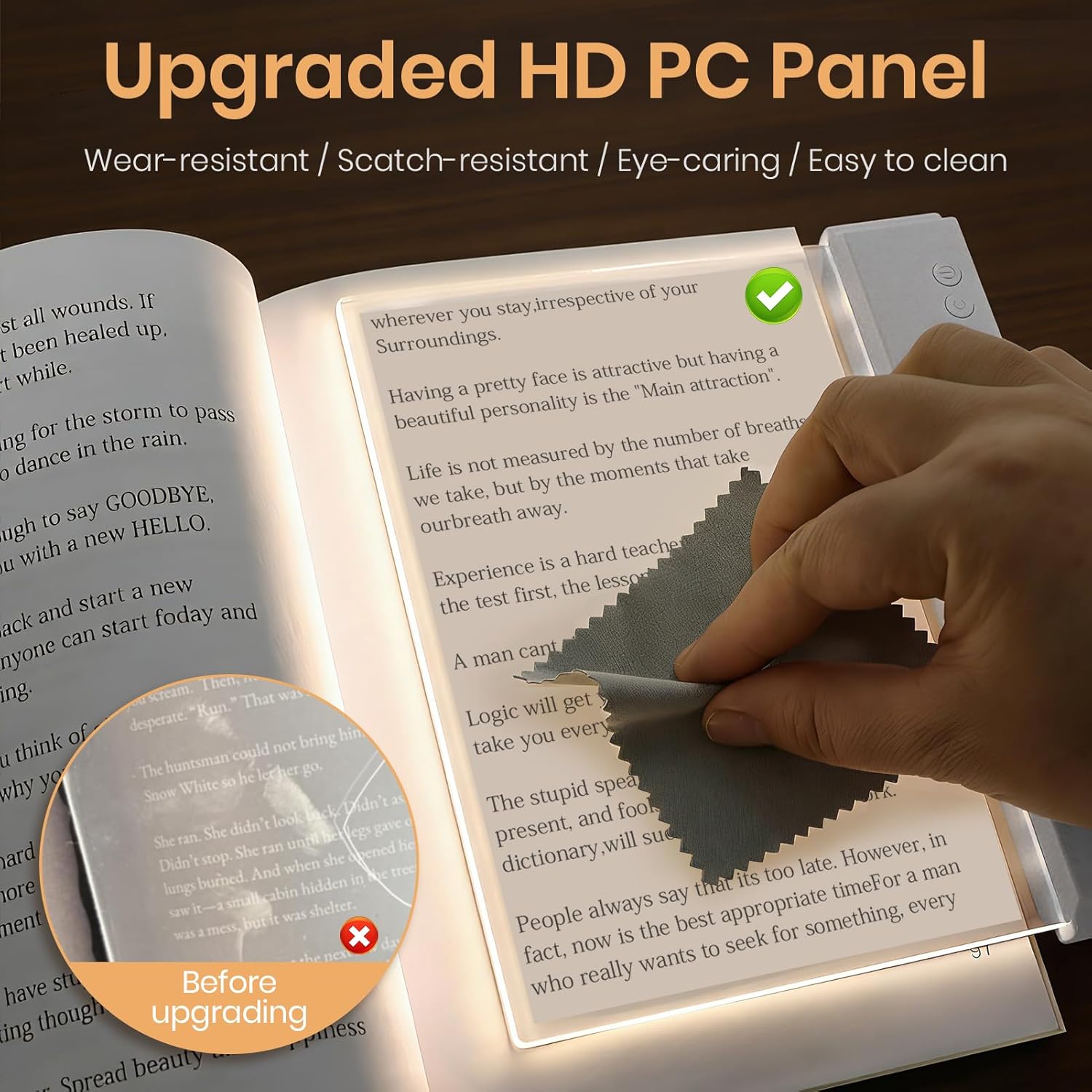 Book Light, Rechargeable Clear LED Flat Reading Light with & Timer, Dimmable Panel Plate Lamp Book Full Page Light for Reading in Bed at Night, Funny Gifts for Readers