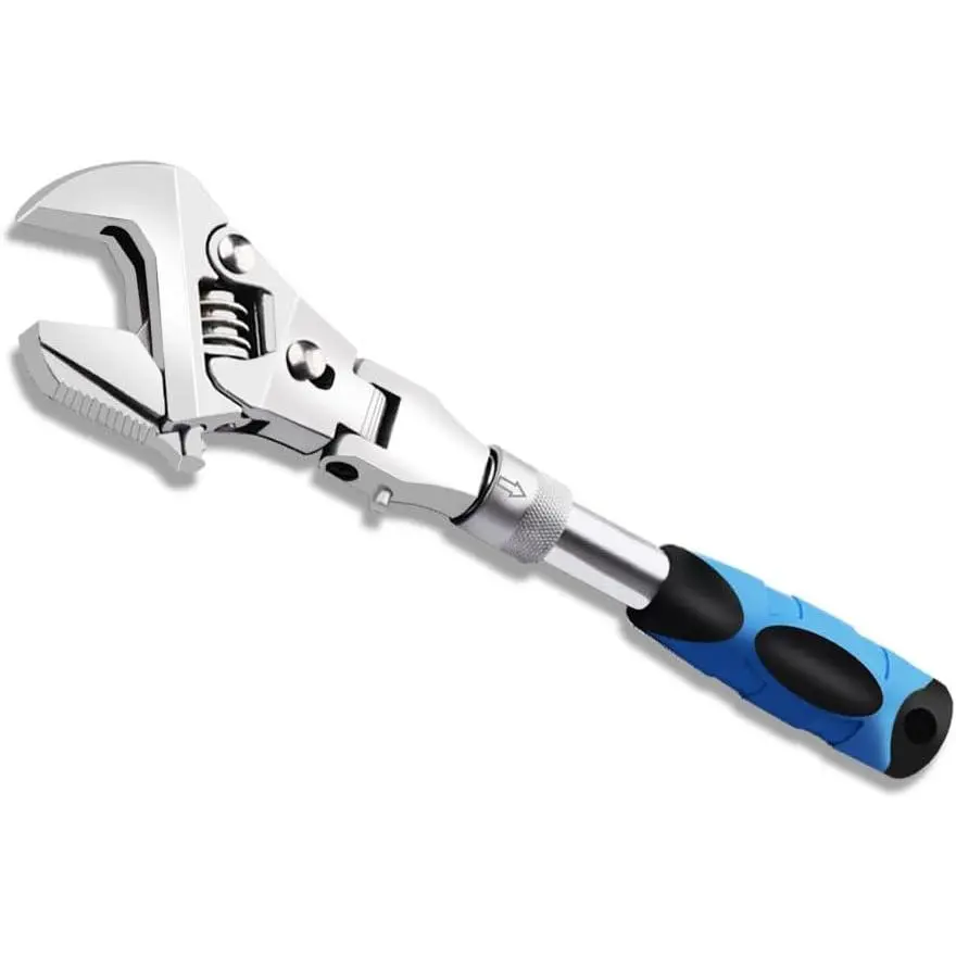 Flex Head Adjustable Wrench, 10-12.4 inch Flexible Retractable Ratchet Wrench, 180° Rotable for Use in Tight Spaces, Pipe Repair.