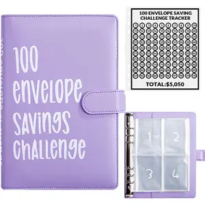 100 Envelopes Money Saving Challenge, 100 Envelope Challenge Binder, Easy and Fun Way to Save $5,050, Savings Challenges Budget Book Binder with Cash Envelopes for Office,Home,School (Purple)