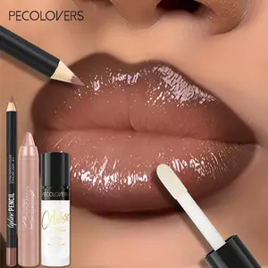 3pcs/set Velvet Texture Lip Makeup Set - Lip Liner - Lip Oil - Lipstick Pen - Long-Lasting Matte Effect, Nude Brown, Create Moisturizing Natural Lip Makeup Lip Combo, Matte Lip Pencil, Lipliner, Hydrate