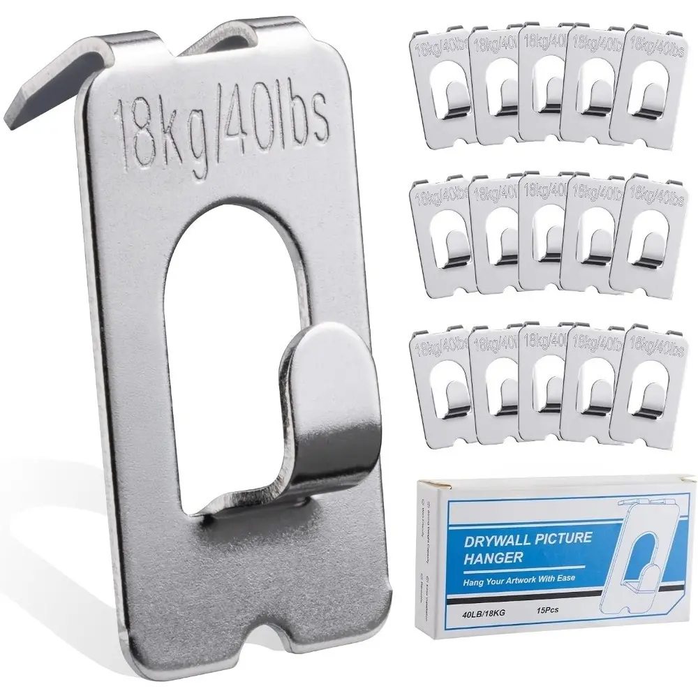 Claw Drywall Picture Hanger, 15 Pcs No Damage Wall Frame Hooks Heavy Duty 40 Lbs, Easy No Drill Installation, Renter Friendly Plate Hangers for Hanging Photo, Canvas, Mirrors, Banners, Clocks, Wreath