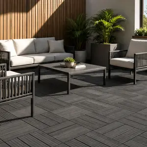 ARCH 9-Piece Interlocking Wood-Plastic Composite Deck Tiles, Waterproof Outdoor & Indoor Flooring, Gray WPC Patio, Balcony, Porch, Backyard, Bedroom, Shower, Poolside, 11x11 Inch Snap-Together Tiles for Easy DIY Installation, Gray Color Options