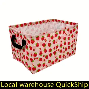 Pink Strawberry Printed Laundry Hamper, Thickened Oxford Cloth Collapsible Laundry Hamper, Large Capacity Easy Storage, Laundry Hamper, Extra Large Collapsible Laundry Basket, Shelf Baskets