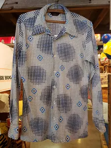 SIZE Large 70's style men's shirt white blue