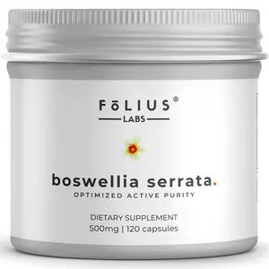 FOLIUS LABS Boswellia Serrata Extract Supplement 500mg - Healthy Joint Support, Muscle Relief Support - 65% Boswellic Acids - Extracted from Indian Olibanum/Frankincense