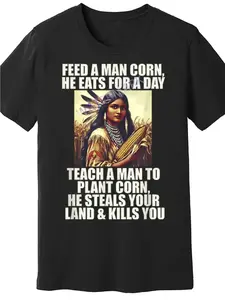 100% Pure Cotton Anti Thanksgiving Native American Meme Printed T-shirt Spring And Summer Round Neck Short Sleeved T-shirt Pure Cotton Breathable Casual Sports Top Holiday GiftHot selling items Gift Fashionable Unisex Vintage Soft Breathable Casual - Crew
