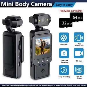 Body Mounted Video Cameras, 1080P Portable VloggingCamera with WiFi, Pocket Body Worn Cam with Audio and Video Recording，Night Vision & Stabilization Mini ActionCamera for Travel, Sports, Covert Recording (1.6" Screen,360° Rotatable Lens)