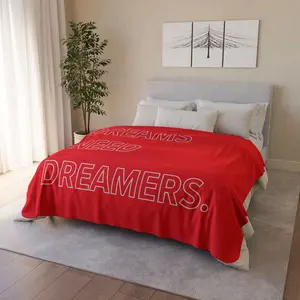 "Dreams Need Dreamers" Sherpa Blanket, Cozy Blanket, Red Fleece Throw, Inspirational Gift, Home Decor, Warm Comfort