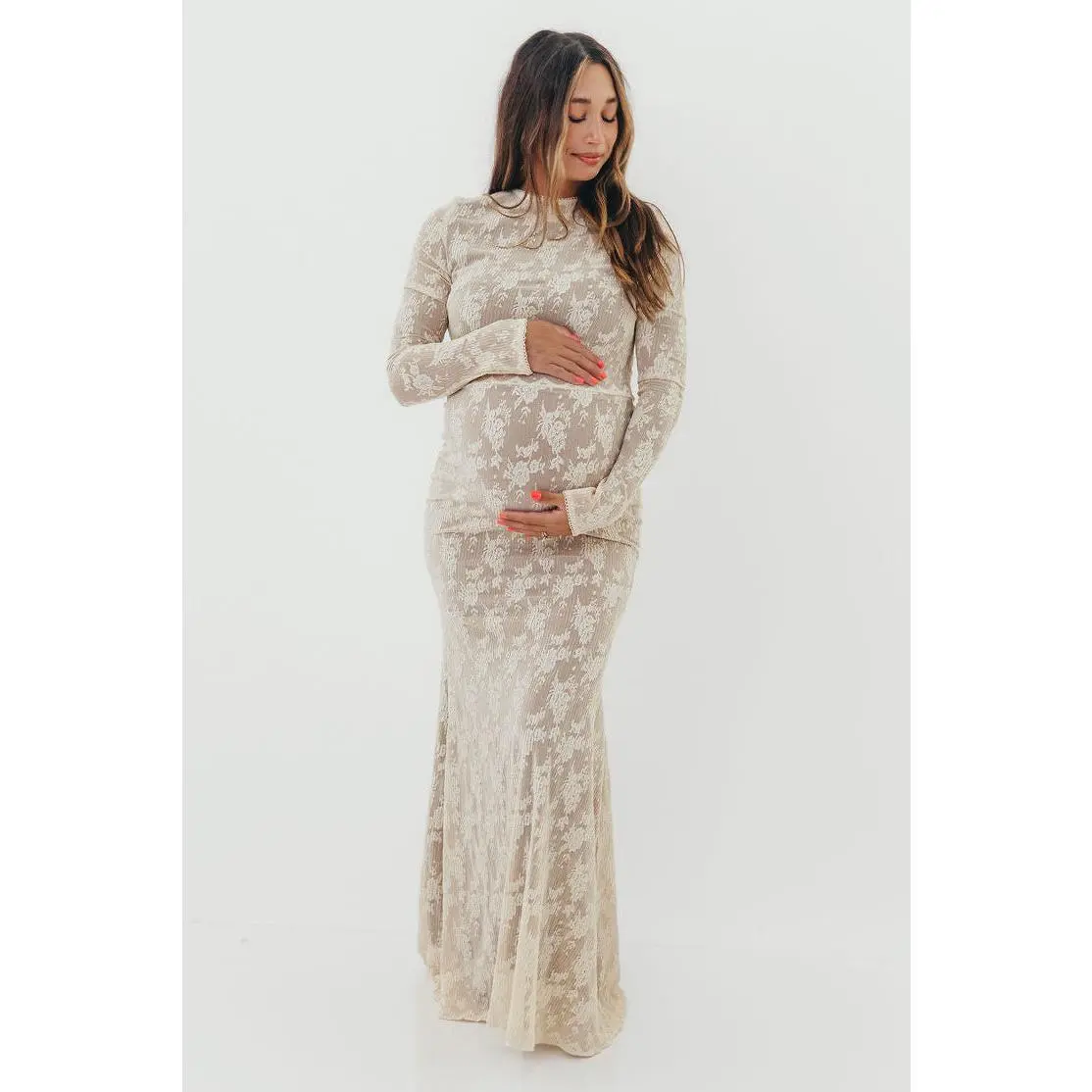 Seraphine Lace Maxi Dress in Cream - Inclusive Sizing & Bump Friendly (Size Up for Bump)