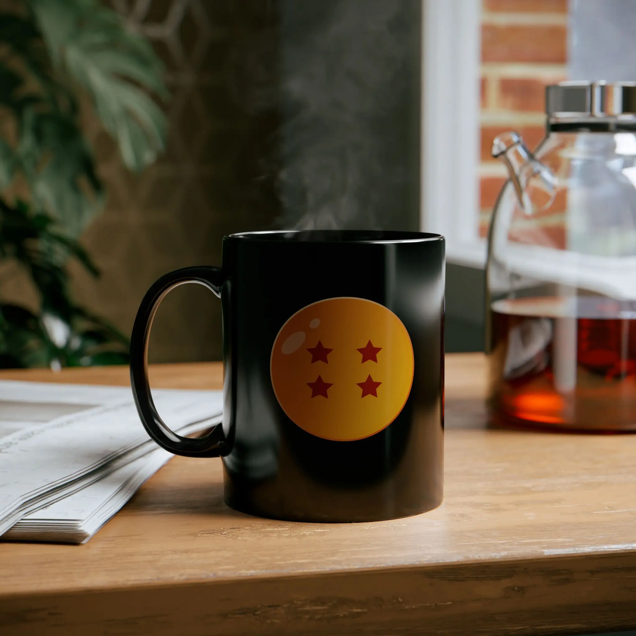 4 Stars DBZ Mug Ceramic Coffee Glossy Black 11oz & 15oz Microwave Safe Dishwasher Safe Stylish Drinkware for Coffee Tea Beverages Washable Reuse Tumbler Cup