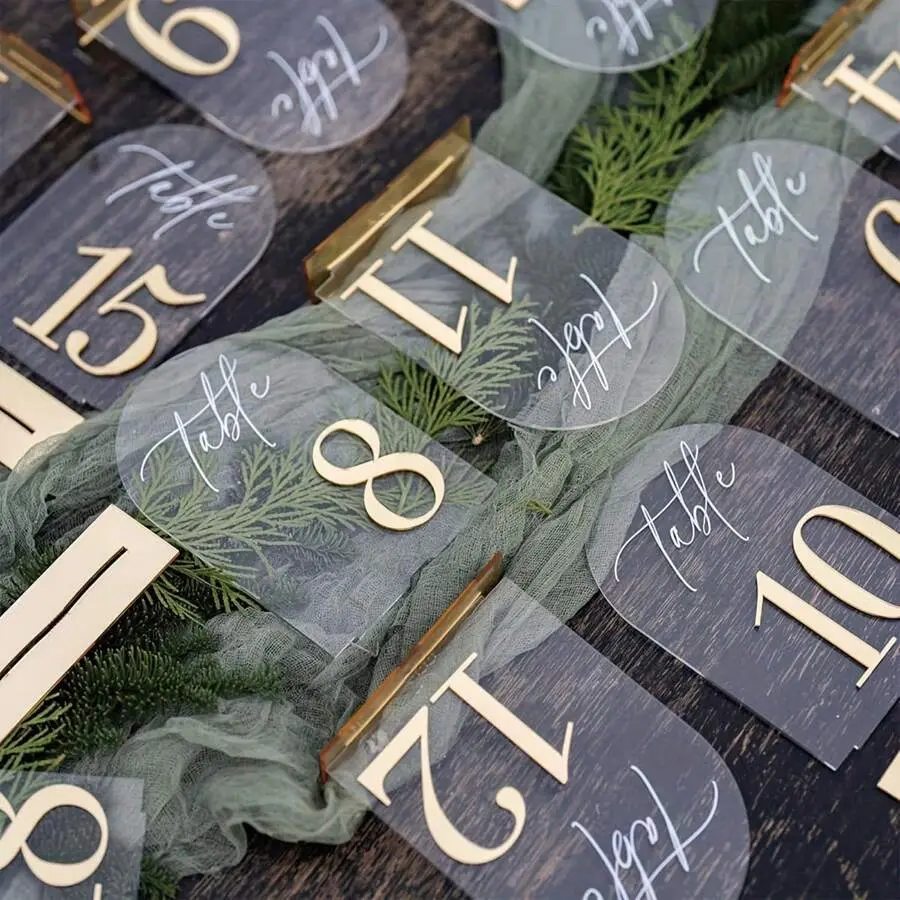 Unisex Acrylic Table Signs Set (10Pcs) - 15x10cm Vertical Display, 1-10/11-20 Floating Metal Number Cards, Home Decor Plaques for Wedding Events, Number 1-10