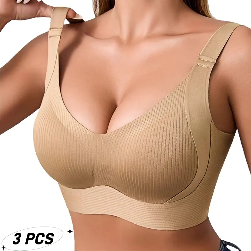 3 PCS Women Seamless Wire Free Compression Bra, Wide Strap Full Bust Minimizer Bra, Lifting Shaping Wireless Everyday Support Underwear Bras Everyday Womenswear