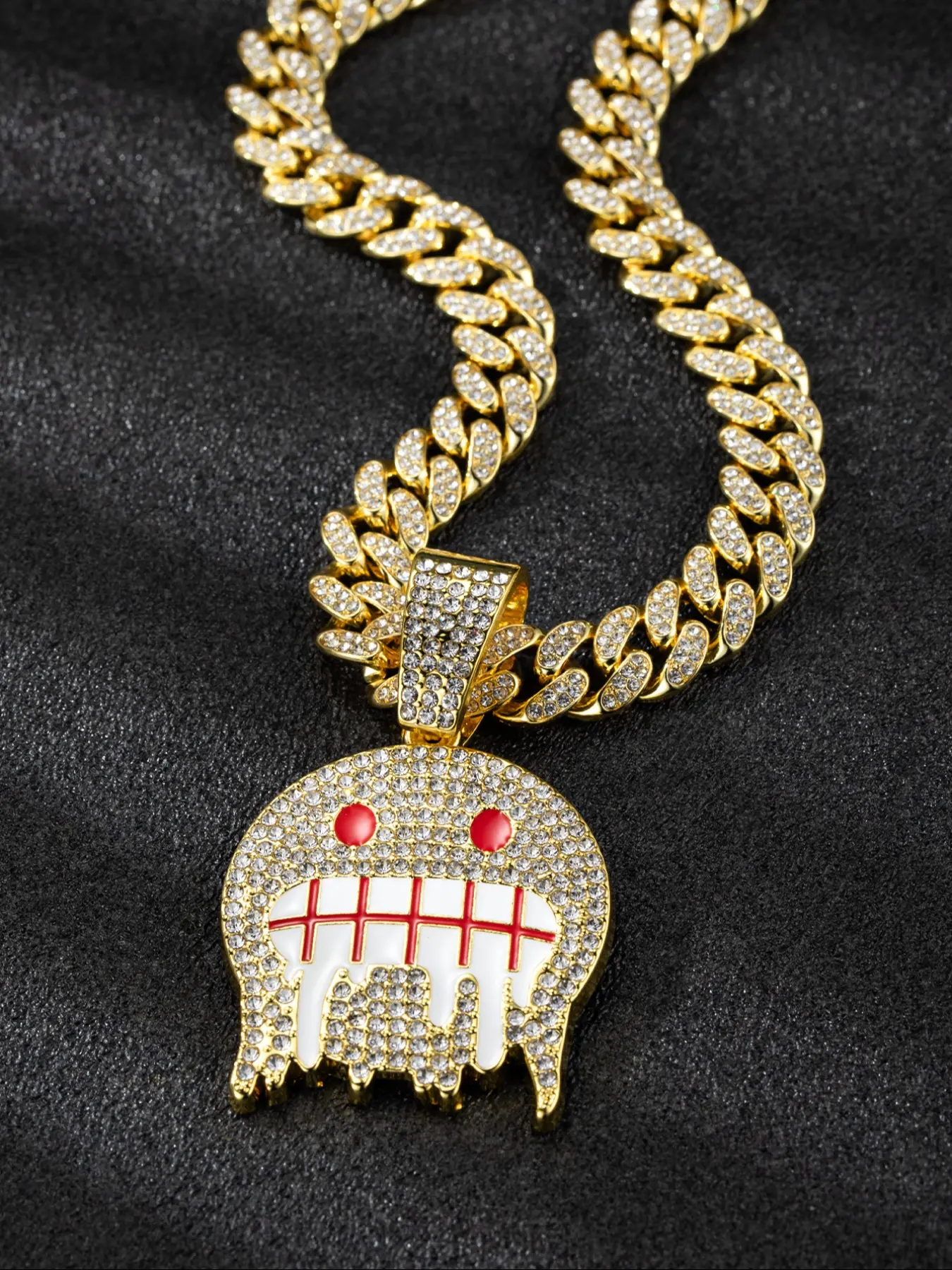 Hiphop Smiley Face Zircon Pendant, Alloy Chain Bling Gemstone Zircon Stones Necklace Street Style Art Jewelry, Trendy Hip Hop Accessories for Outdoors