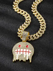 Hiphop Smiley Face Zircon Pendant, Alloy Chain Bling Necklace Street Style Art Jewelry, Trendy Hip Hop Accessories for Outdoors