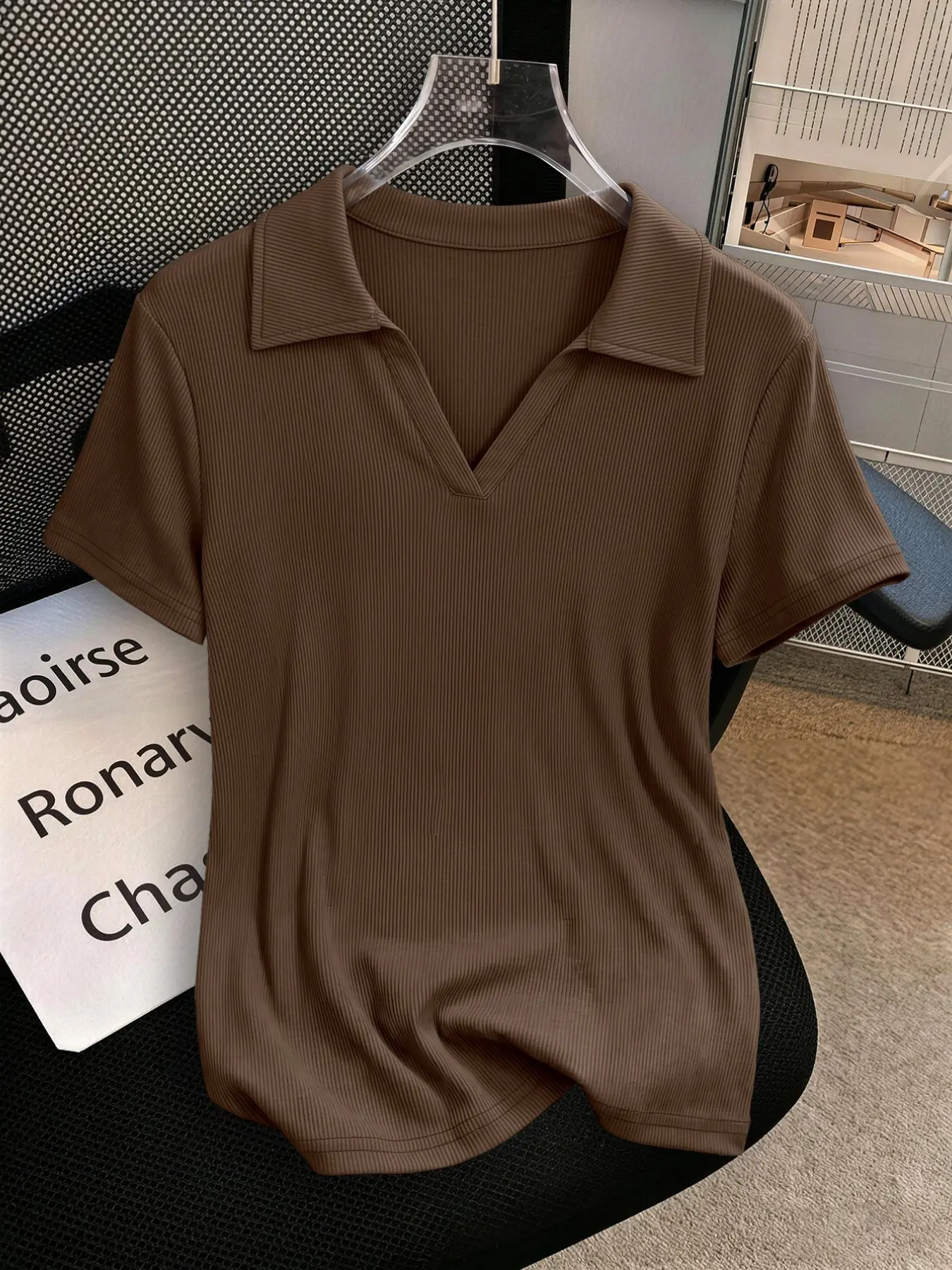 Women's Polo Neck Basic Plain Knit Short Sleeve T-Shirt, Knitted Polo Shirt, Casual Fitted Top for All Seasons, Comfortable and Stylish Everyday Wear