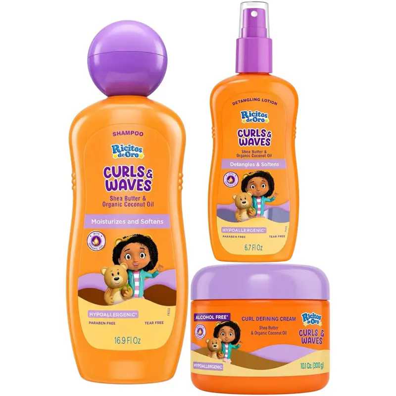 Ricitos de Oro Coconut-Infused Curls & Waves 3-Piece Hair Care Bundle - 16.9 fl oz Shampoo, 6.7 fl oz Detangling Lotion, 10.1 oz Curl Defining Gel