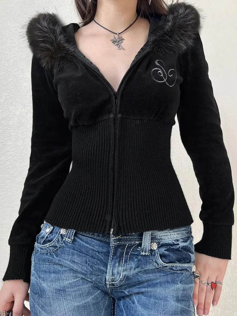 fur hood zip up y2k - TikTok Shop