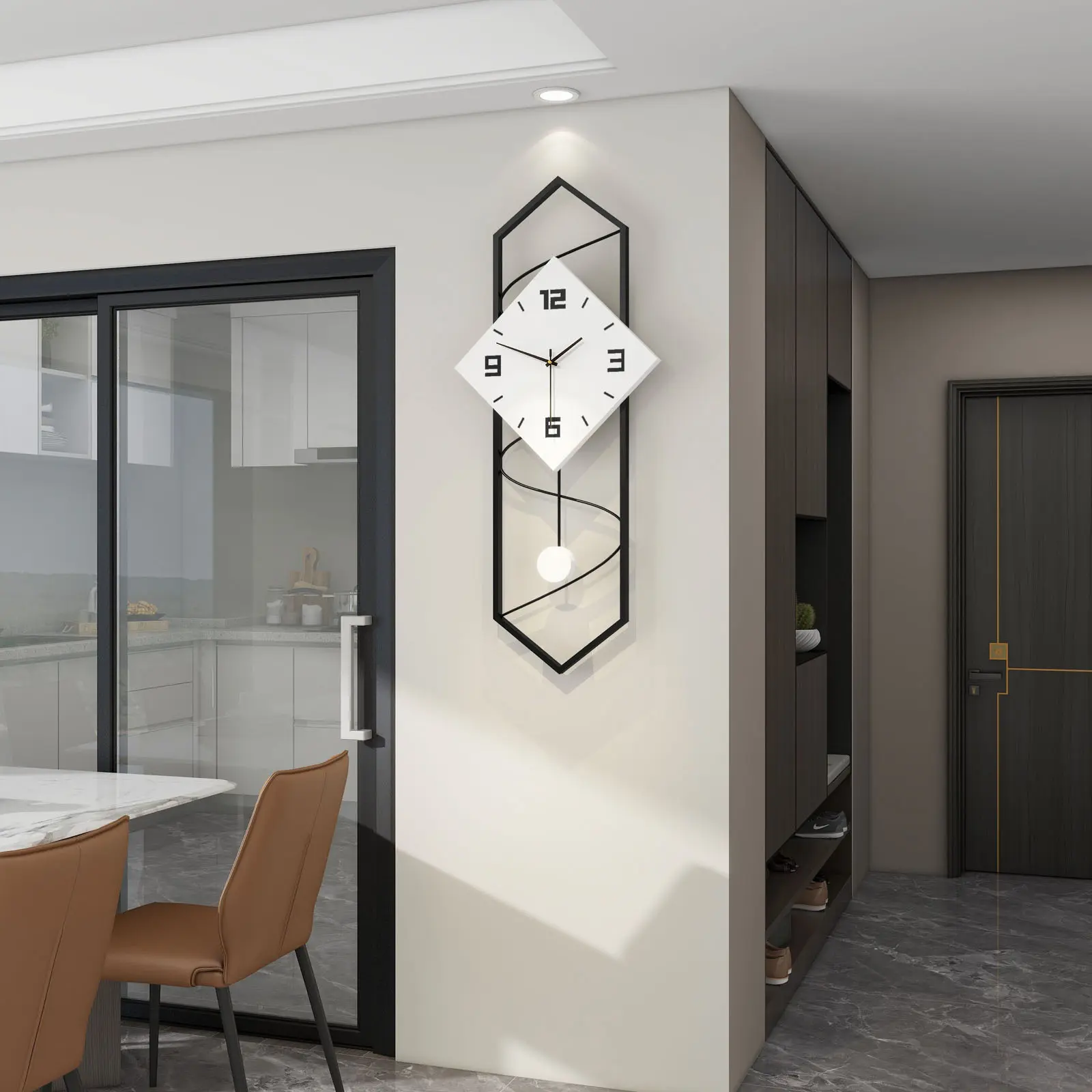 Morden Wall Clock with Pendulum for Living Room Home Decoration Silent