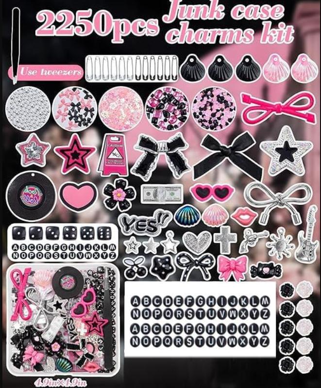 Junk case charms,junk case Kit for Customizing Diy Cases,With Cute Bow,Flatback Pearls,Letter Beads, Aesthetic Big Decor for Personalization