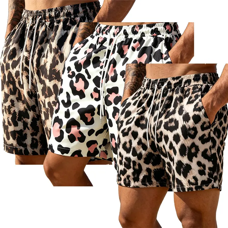 Men's Wild Leopard Print Beach-Board Mix Streetwear Boardshorts - Above-The-Knee, Machine-Washable Swim Trunks with Streetwear Energy for Summer Beach, Casual Outings