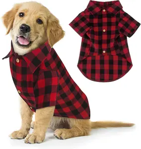 Red Buffalo Plaid Dog Shirt for Small Dogs and Puppies - Soft Casual Outfit for Halloween, Thanksgiving, Christmas Costumes