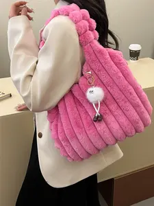 Women's Plush Commuter Bag, Puffy Shoulder Bag, Large Capacity Casual Shoulder Handbag, Fall Winter Fashion Accessory, Versatile Daily Use